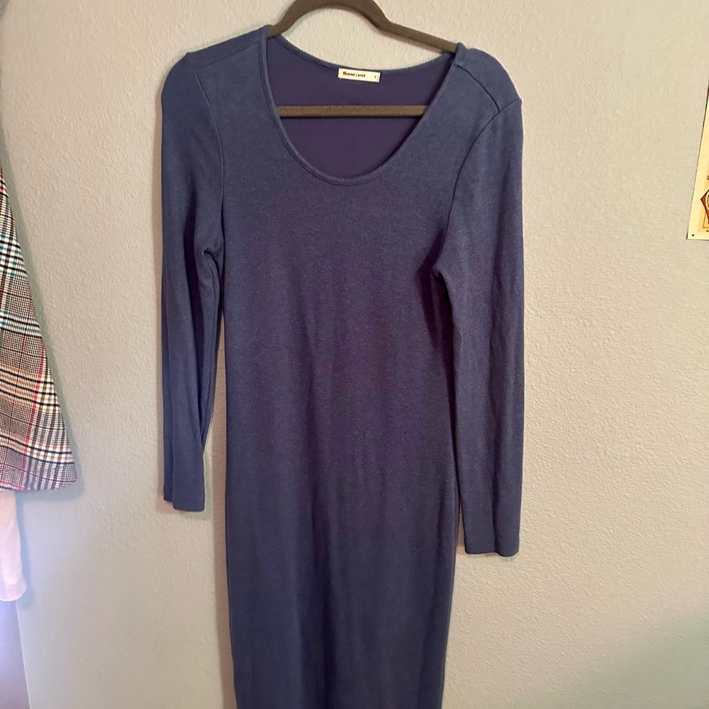 Blue Midi Long Sleeve Dress